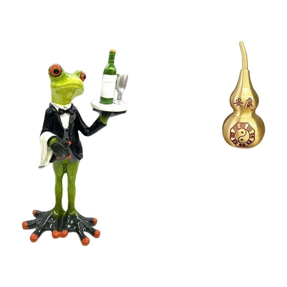 CoudarTitie Creative Brass Frog Gourd Statue Animal Sculpture Decorative Figurine Tabletop Ornament for Fireplace Entrance Shelf Birthday Gift Feng Shui Souvenir Handcrafted Desktop
