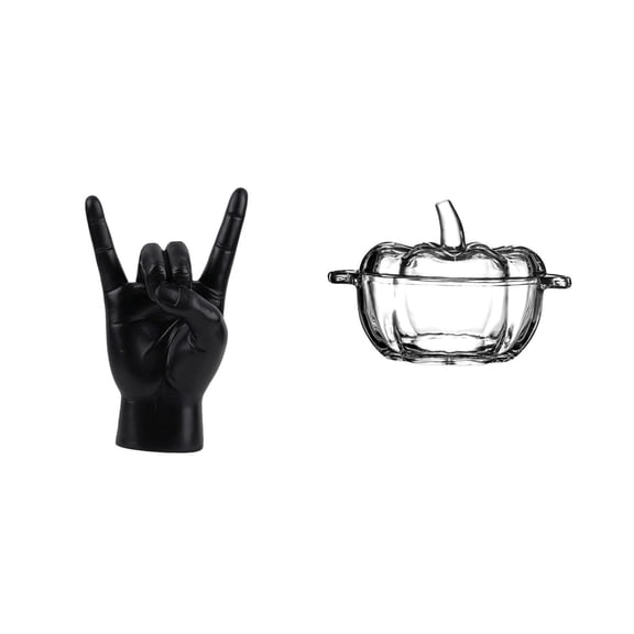 CoudarTitie Creative Finger Sculpture Glass Pumpkin Candy Dish Hand Gesture Cookie Jar Apartment Bedroom Restaurant Decor Clear Lid Bowl