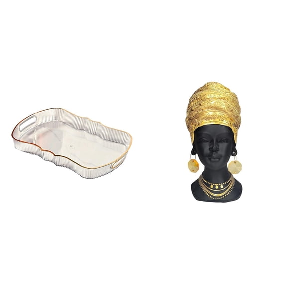 CoudarTitie Creative Food Tray Vanity Ornament for Bathroom Breakfast Cafe African Woman Statue Centerpiece Resin Figurine Shelf Decor Storage