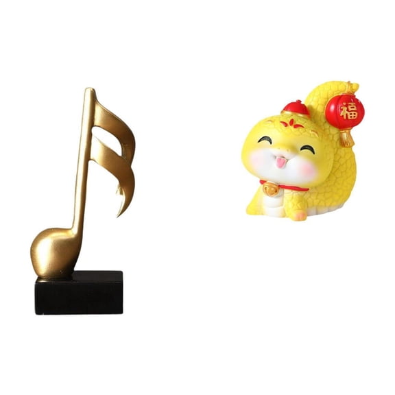 CoudarTitie Creative Resin Music Note And Cartoon Snake Sculpture Figurine Tabletop Ornament Centerpiece for Desk Shelf Office Bedroom Fireplace Housewarming Gift