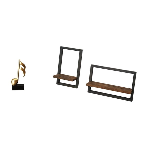 CoudarTitie Creative Resin Music Note Sculpture and Rustic Modern Wood Floating Shelves Set for Tabletop Centerpiece and Wall Decoration Storage Display