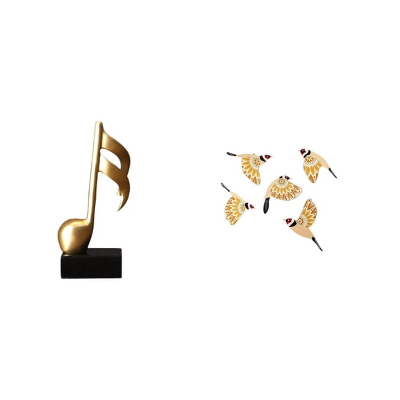 CoudarTitie Creative Resin Music Note Sculpture and Wooden Bird Wall Art Figurine Tabletop Centerpiece Ornament for Desk Fireplace Bedroom Housewarming Gift