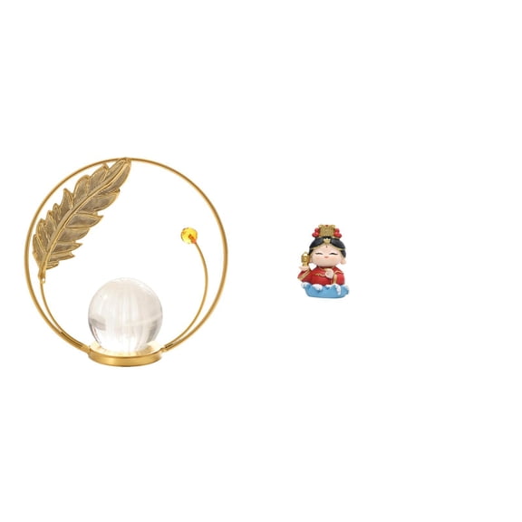 CoudarTitie Crystal Ball Metal Figurine Desk Ornament Statue Stand for Hallway Fireplace Bedroom Living Room Office Resin Mazu Mother Collectible Birthday Gift Sculpture Tabletop Cabinet