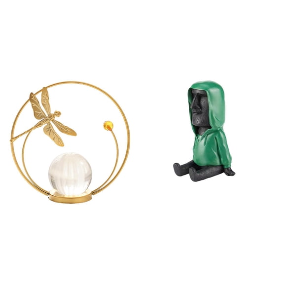 CoudarTitie Crystal Ball Metal Sculpture Figurine Ornament Statue Stand for Hallway Fireplace Bedroom Living Room Office Easter Island Head Moai Antique Portrait Ahu Retro Resin Decor for