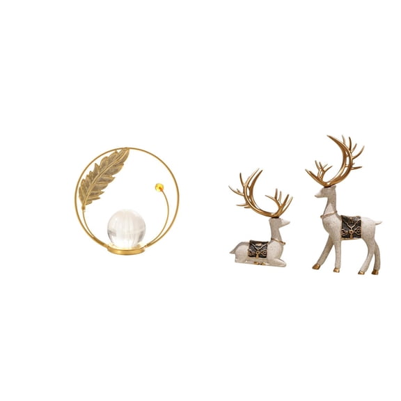 CoudarTitie Crystal Ball Metal Sculpture Figurine Ornament Statue Stand for Hallway Fireplace Bedroom Living Room Office with Reindeer Sitting Standing Deer Statues Home Decor Deer Figurines