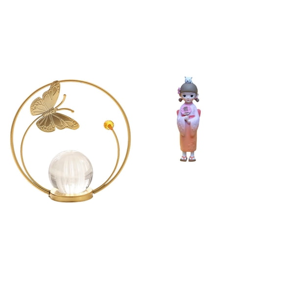 CoudarTitie Crystal Ball Metal Sculpture Figurine Statue Stand Ornament for Hallway Fireplace Bedroom Living Room Office Resin Asian Kabuki Japanese Kimono Geisha Doll Birthday Farmhouse