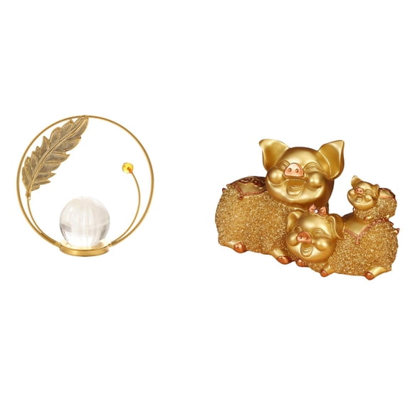 CoudarTitie Crystal Ball Pig Sculpture Metal Resin Figurine Desk Indoor Ornament Statue Stand Modern Collectible Animal for Hallway Fireplace Bedroom Living Room Office Bookshelf Entrance Shelf