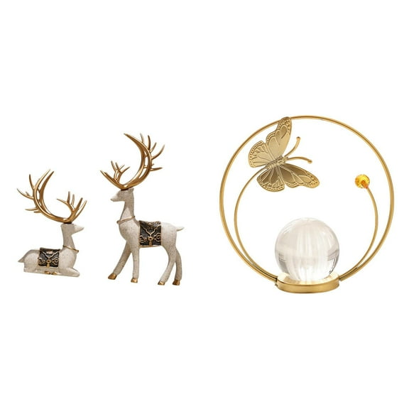 CoudarTitie Crystal Ball Reindeer Statue Metal Figurine Sculpture Standing Deer Ornaments for Living Room Office Hallway Fireplace Bedroom