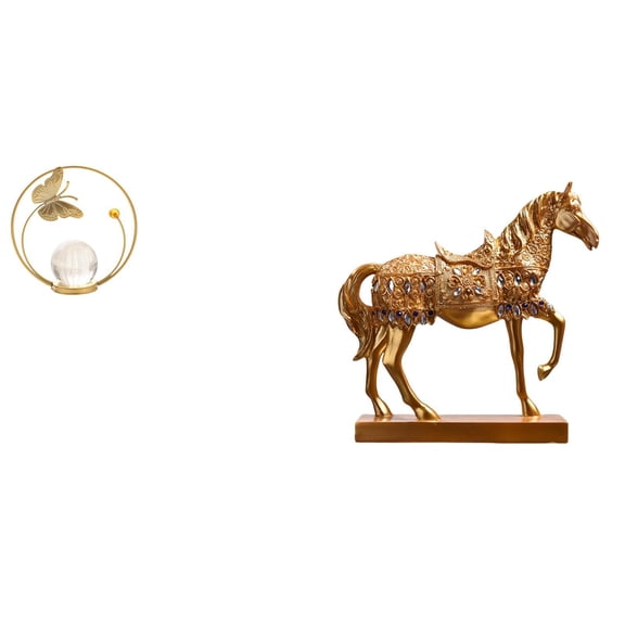 CoudarTitie Crystal Horse Ball Sculpture Metal Animal Figurine Desk Ornament Statue Stand for Hallway Fireplace Bedroom Living Room Office Decor