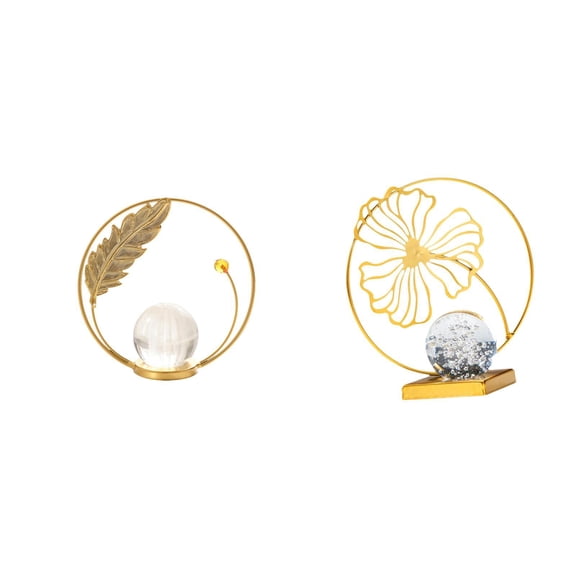 CoudarTitie Crystal Leaf Ball Iron Sculpture Figurine Desk Ornament Statue Stand for Hallway Fireplace Bedroom Living Room Office Bookshelf Gift Collectible