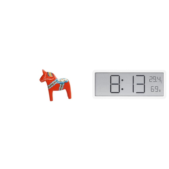 CoudarTitie Dalecarlian Horse Sculpture with Integrated Digital Clock and Temperature Humidity Display for Modern Home Office Decor and Functional Bookshelf Accent