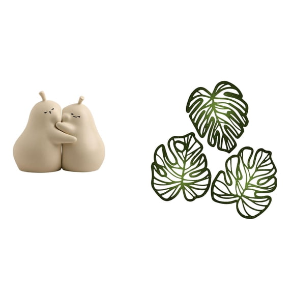 CoudarTitie Decorative Bookends Book Ends Holders Stoppers Palm Leaves Wood Wall Plaque Modern Porcelain Wood Unique Display Suitable for Living Room Bedroom Offi