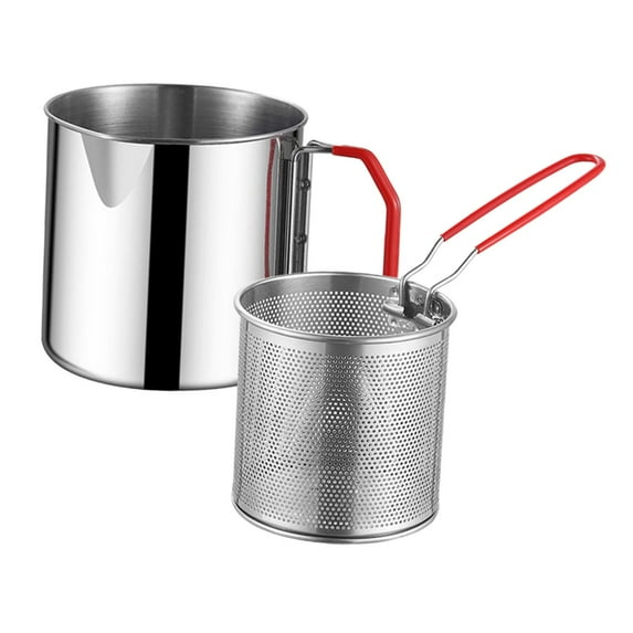 CoudarTitie Deep Fry Pot with Strainer Basket Frying Pot Cooking Accessories Sturdy Home Use Style A Basket