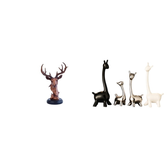 CoudarTitie Deer Giraffe Head Figurine Resin Ceramic Animal Statue Creative Home Decor Centerpiece for Nightstand Desk Office Bookshelf Bedroom