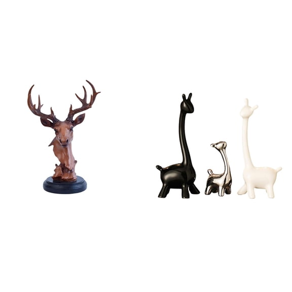 CoudarTitie Deer Giraffe Head Ornament Figurine Craft Animal Statue Home Decor Decorative Adornment Resin Ceramic Centerpiece Modern Creative for NightStand Desktop Desk Office Bookshelf