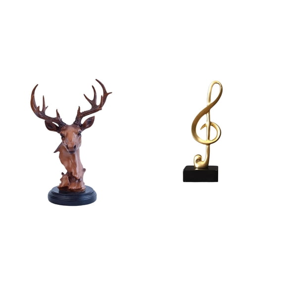 CoudarTitie Deer Head Music Note Ornament Figurine Creative Resin Animal Statue Decorative Tabletop Centerpiece for Home Desk Nightstand Housewarming Gift