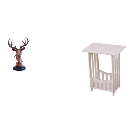 CoudarTitie Deer Head Ornament Figurine Craft Animal Statue Decorative Resin for NightStand Desktop Small Bedside Table Corner Portable Versatile Practical End Side Table for Hotel Cafe Hallway