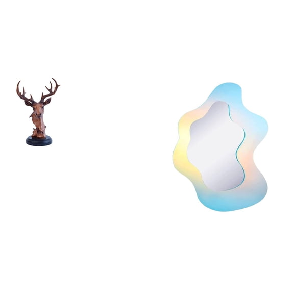 CoudarTitie Deer Head Ornament Wavy Acrylic Mirror Figurine Craft Animal Statue Modern Decorative Home Decor Adornment Resin Makeup Mirror for Bathroom Wall Decor NightStand Desktop
