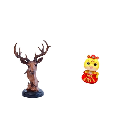 CoudarTitie Deer Head Snake Statue Ornament Figurine Craft Animal Art Resin Decorative Adornment Keepsake Fengshui for Home Living Room Office NightStand Desktop Fireplace
