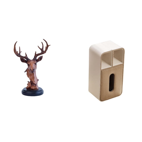 CoudarTitie Deer Head Tissue Dispenser Ornament Resin Animal Statue Napkin Holder Decorative Figurine Multipurpose Desktop Home Decor
