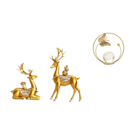 CoudarTitie Deer Statues Desktop Figurine Crystal Ball Sculpture Iron Figurine Decoration Premium Resin Iron Material Suitable for Gift Giving Home Decoration Off