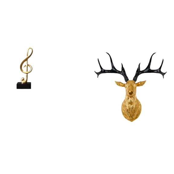 CoudarTitie Desktop Figurine Music Note Sculpture Deer Head Statue Resin Ornament Modern Art Decorative Centerpiece Suitable for Office Home Shelf Living Room Bed