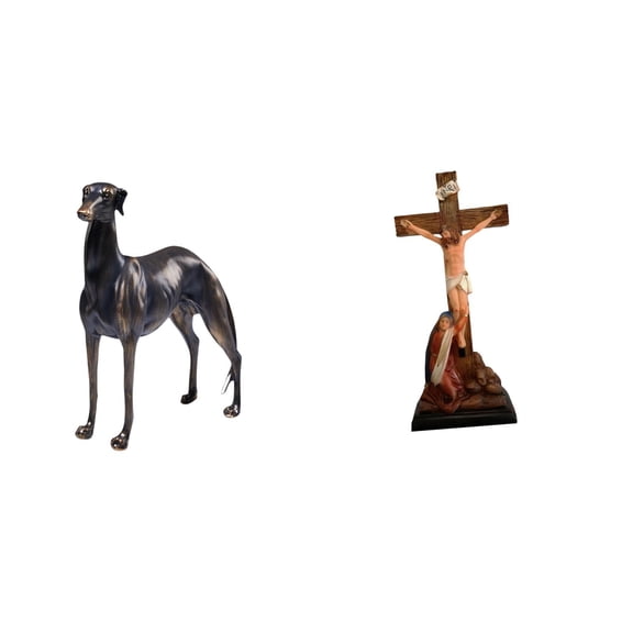 CoudarTitie Dog Statue Resin Animal Figurine Home Decor Table Centerpiece Sculpture Desk Figure with Jesus Sculpture Decorative Ornament Crafts Holy Religious Catholic Mother Mary Statue for