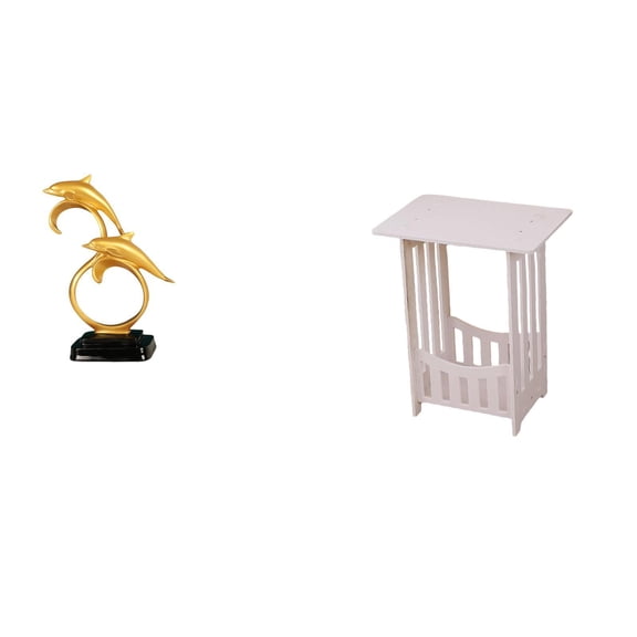 CoudarTitie Dolphin Figurine with End Table Nightstand Coffee Table Drink Table Resin PVC Wood Sculpture Unique Desktop Ornament Suitable for Living Room Bedroom