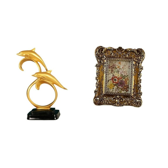 CoudarTitie Dolphin Figurine Photo Frame Vintage Table Picture Frame Ornate Wall Hanging Resin Material Decorative Sculpture Suitable for Gift Giving Home Decorat