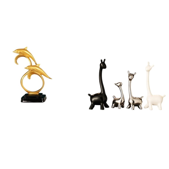 CoudarTitie Dolphin Giraffe Figurine Ceramic Statue Modern Lifelike Collectible Desk Office Bookshelf Tabletop Centerpiece Home Decoration Creative Furnishing Bedroom Decor Entrance Cabinet