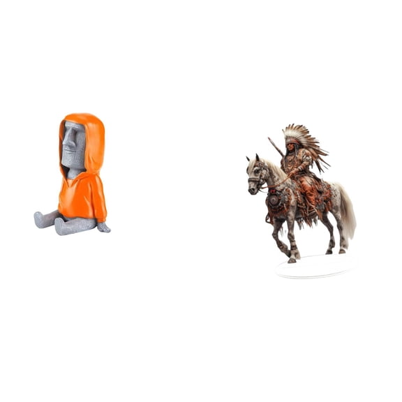 CoudarTitie Easter Island Head Statue Moai Antique Portrait Sculpture Resin Desktop Bedroom Bookshelf Acrylic Knight Ornament Table Centerpiece Collection Home Decoration Waterproof Gift Base