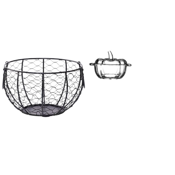 CoudarTitie Eggs Wire Storage Basket Iron Wire Woven Basket Country Fruit and Vegetable Basket Glass Candy Dish with Lid Pumpkin Shaped Serving Bowl Cookie Jar Clear for Kitchen Countertop