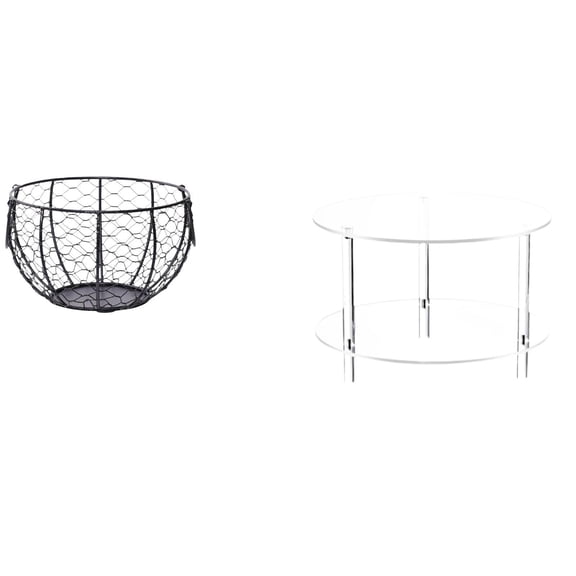 CoudarTitie Eggs Wire Storage Basket Iron Woven Fruit Vegetable Kitchen Countertop Bathroom Clear Acrylic Side Table End Table Compact Drink NightStand Bedside Furniture Easy Assembly Living