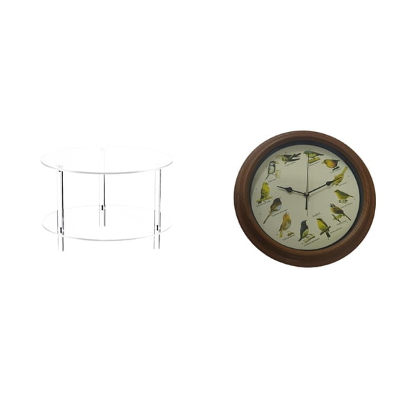 CoudarTitie Elegant Acrylic Birdsong Side Table with Sturdy Round Clock Compact Nightstand for Living Room Dining Room Home Decoration Assembly