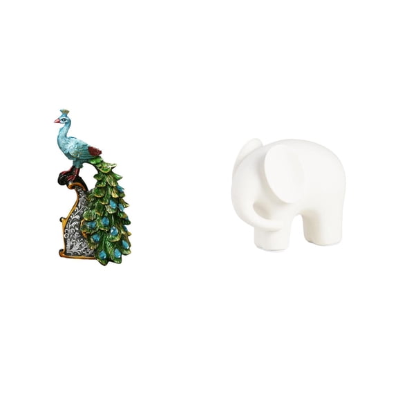 CoudarTitie Elegant Ceramic Animal Sculpture Collection Featuring Peacock and Elephant Statues for Home Office Bedroom Bookshelf Tabletop Decoration