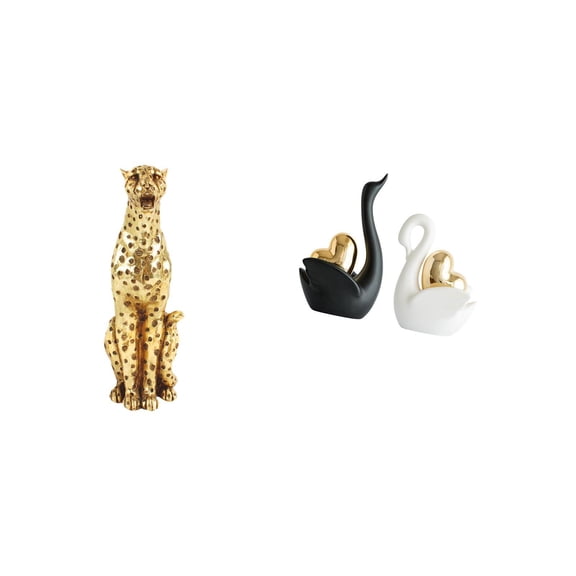 CoudarTitie Elegant Cheetah and Swan Figurine Sculpture Decorative Tabletop Centerpiece Ornament for Office Home Bookshelf Entrance and Art Decor