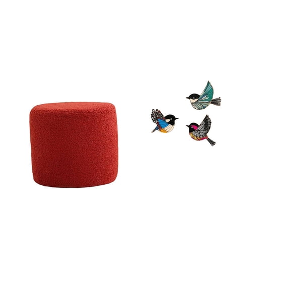 CoudarTitie Elegant Cylinder Ottoman Bench with Wooden Bird Wall Art Decor for Office Bedroom Nursery Apartment and Garden Study Room Farmhouse