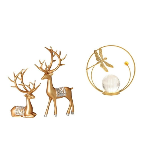 CoudarTitie Elegant European Reindeer Crystal Ball Sculpture Metal Figurine Collectable Craft Deer Lover Ornament for Hallway Fireplace Bedroom Living Room Office