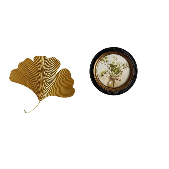 CoudarTitie Elegant Ginkgo Leaf Iron Wall Sculpture with European Antique Embossed Resin Frame Ornate Art Decor for Living Room Bedroom Hotel Dining Room