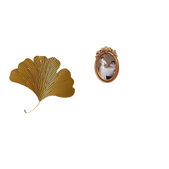 CoudarTitie Elegant Ginkgo Leaf Wall Art and Ornate Resin Photo Frame Decorative Sculpture for Living Room Office Hotel Dining Room Bedroom Gift Display Stand