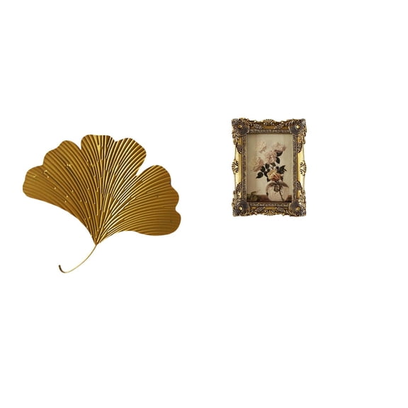 CoudarTitie Elegant Ginkgo Leaf Wall Art with Vintage Ornate Photo Frame Decorative Sculpture for Living Room Office Hotel Dining Room Restaurant Farmhouse Wedding