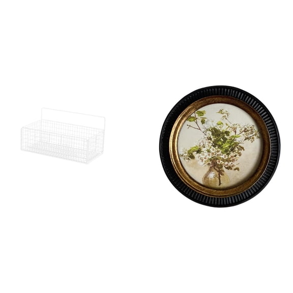 CoudarTitie Elegant Metal Wire Basket Shelves and Ornate Resin Photo Frame Antique Decorative Wall Hanging Organizer for Kitchen Bathroom Living Room Bedroom Retro Home Decor Display