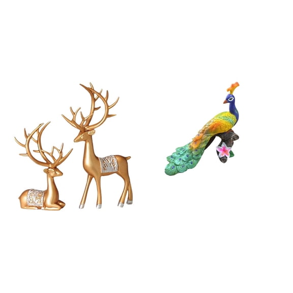 CoudarTitie Elegant Reindeer and Peacock Fusion Sculpture Unique Collectable Garden Ornament for Deer and Bird Lovers Home and Yard Decoration Art Piece