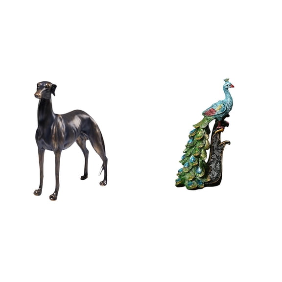CoudarTitie Elegant Resin Animal Figurine Sculpture Greyhound Peacock Tabletop Centerpiece Ornament for Living Room Bedroom Office Home Decor Collection