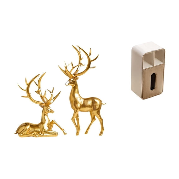 CoudarTitie Elegant Resin Deer Figurine Tissue Dispenser Multipurpose Decorative Sculpture for Living Room Countertop and Office Remote Holder
