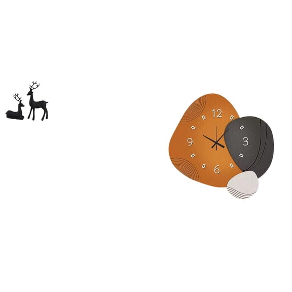 CoudarTitie Elegant Resin Deer Sculpture and Modern Wood Wall Clock Set for Living Room Bedroom Bathroom Restaurant Home Decoration Gift