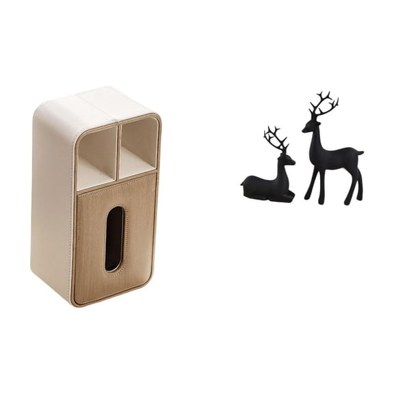 CoudarTitie Elegant Resin Tissue Dispenser Box with Black Deer Statue Multipurpose Rectangular Holder for Office Living Room Study Decoration