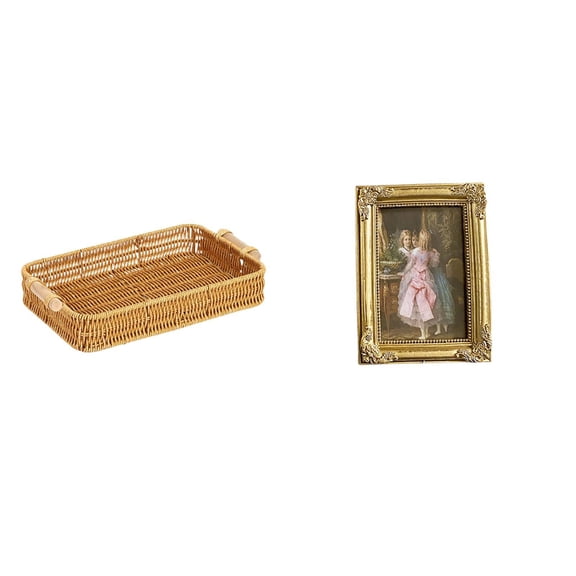 CoudarTitie Elegant Resin Woven Fruit Basket and Photo Frame Set for Desktop Tabletop or Wall Display Perfect for Snacks Bread and Picture Decor in Bedroom Office
