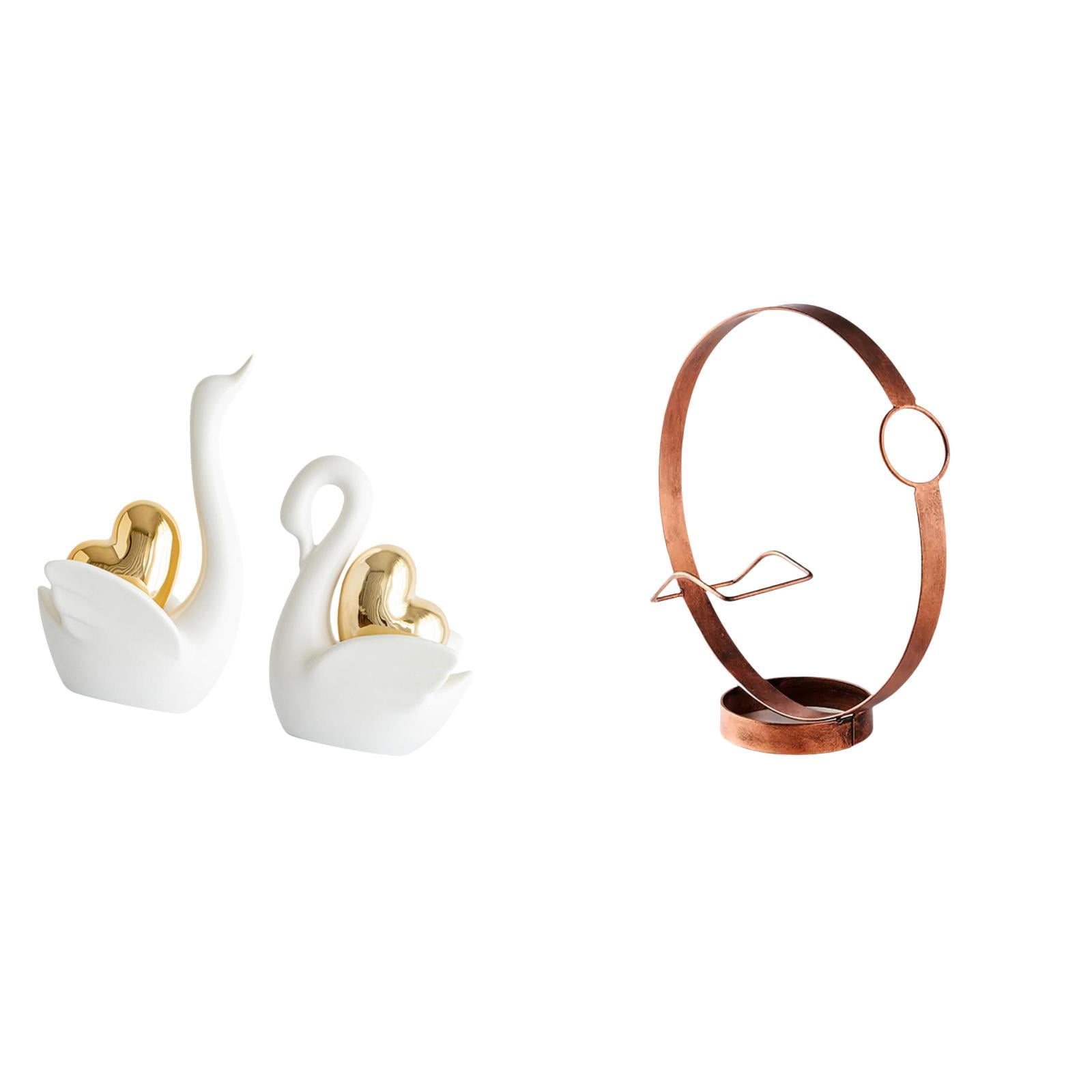 CoudarTitie Elegant Swan Couple Figurines and Iron Wine Bottle Holder ...