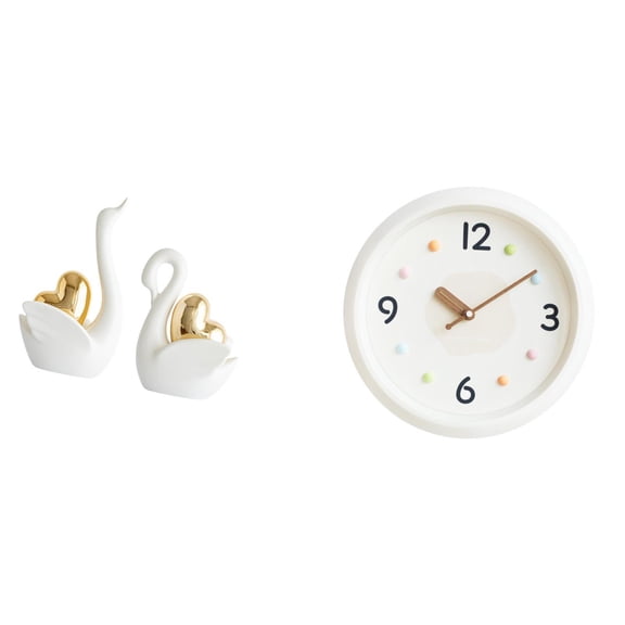 CoudarTitie Elegant Swan Figurines and Modern Wall Clock Set for Home Office Study Room Decor Unique Tabletop Ornament and Decorative Timepiece